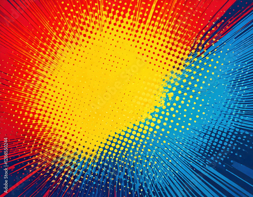 Wallpaper Mural Dynamic comic book style halftone background featuring vibrant red blue and yellow dots for graphic design and art projects Torontodigital.ca