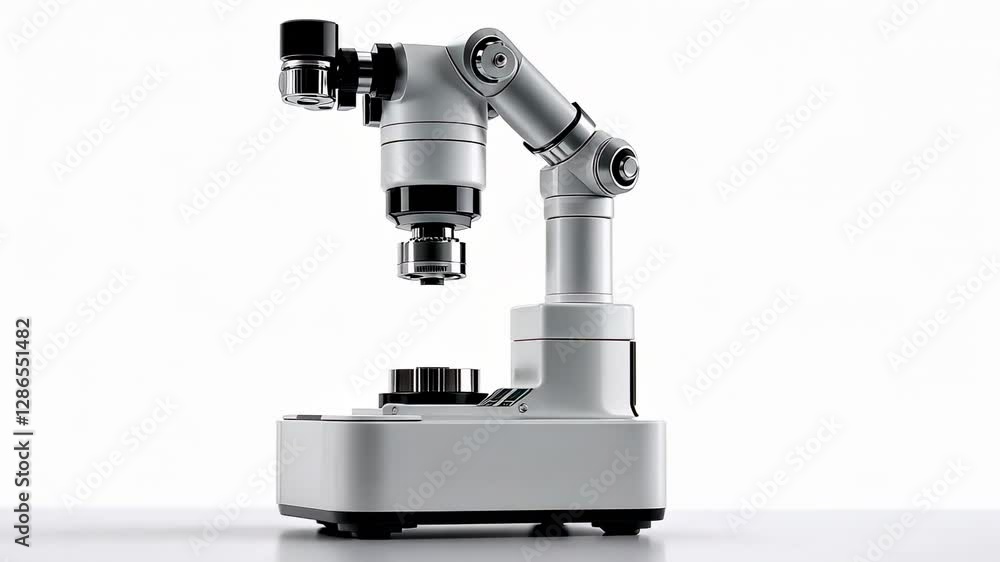 Advanced robotic arm positioned over a microscope, showcasing precision in a sterile lab environment Advanced robotic arm positioned over a microscope, showcasing precision in a sterile lab environment