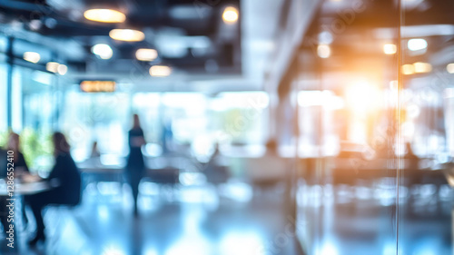 Wallpaper Mural Blurred image of businesspeople working in modern office with bright lighting and reflections Torontodigital.ca