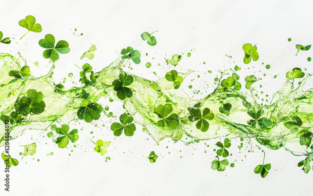 St Patrick Day flying food with garnish splashes on white St Patrick Day flying food with garnish splashes on white