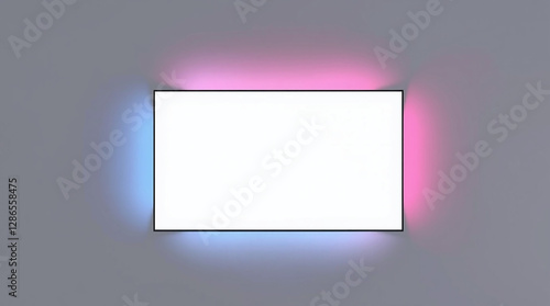 Modern TV Screen Mockup with Pink and Blue Ambient Backlighting