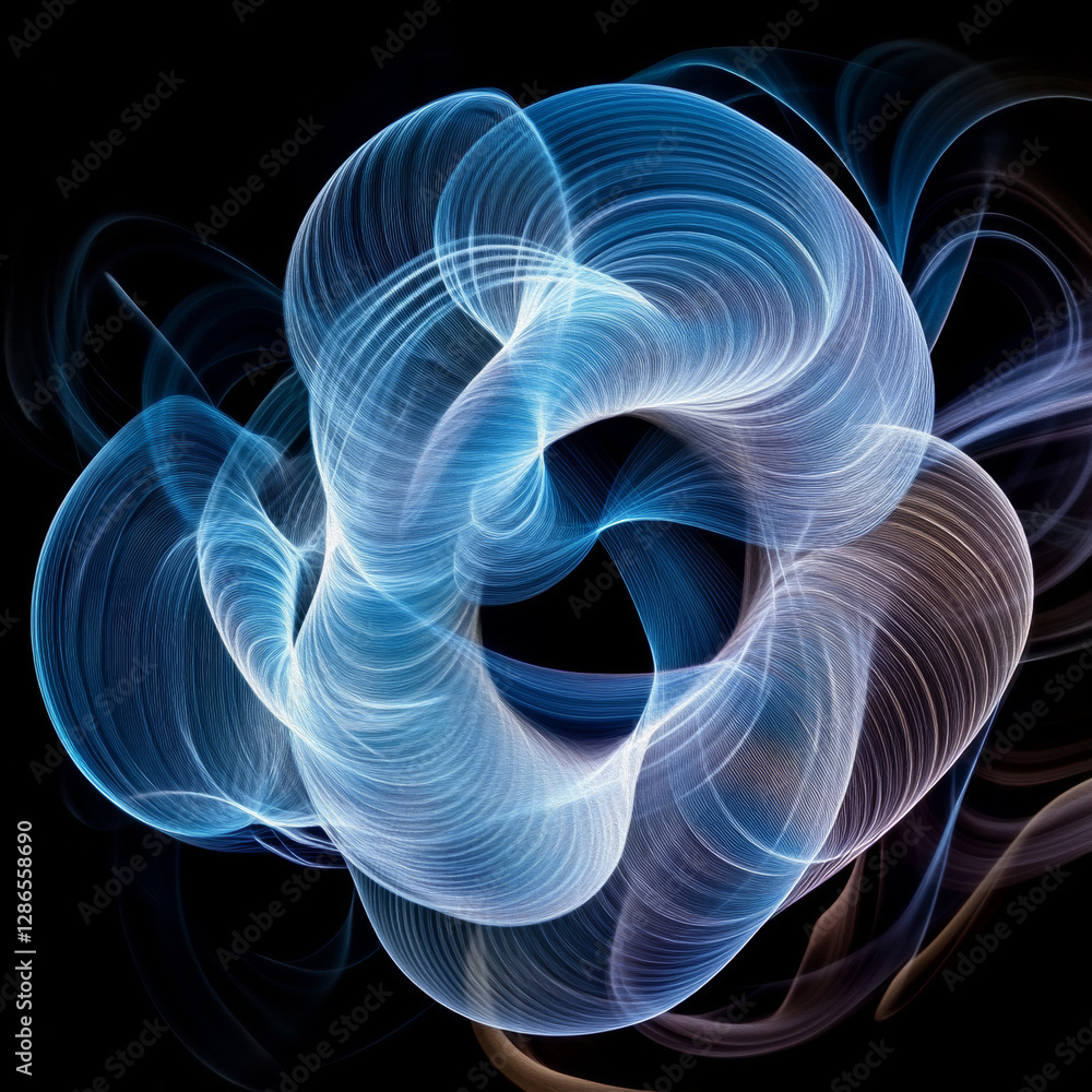 Φωτογραφία Abstract Energy Wave: A mesmerizing swirl of ethereal energy, depicted as a vibrant wave of light and shadow, creating a sense of dynamic motion and fluidity against a dark background