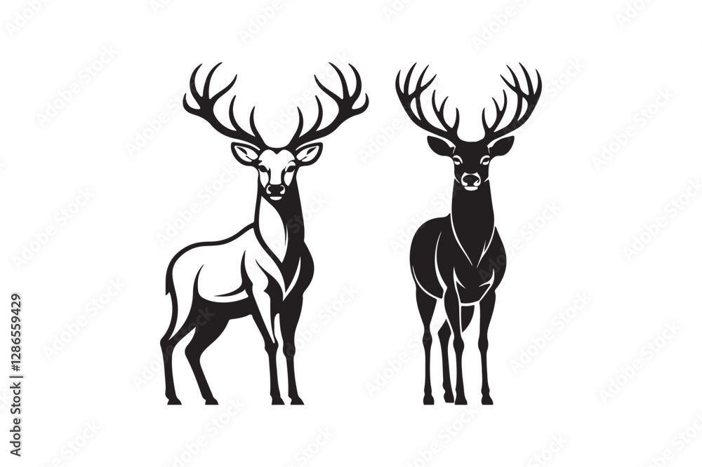 Obraz premium Wildlife Deer Silhouette Hunting, Nature, and Forest Animal Illustration