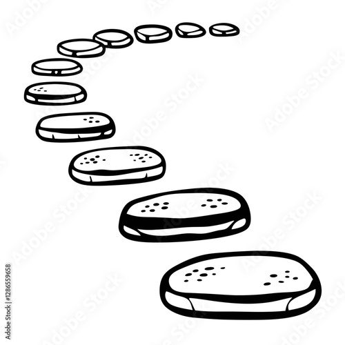 Stepping Stones Pathway Minimalist Black and White Vector Illustration