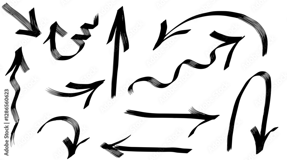 Hand-drawn black arrows in doodle style. Vector graphics EPS 10. Hand-drawn black arrows in doodle style. Vector graphics EPS 10.