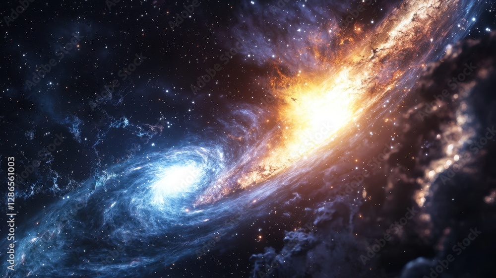 Fototapeta premium A deep-space tsunami of glowing nebula dust sweeps through the galaxy, reshaping its form