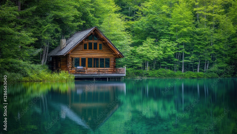 Serene Lakeside Log Cabin nestled in Lush Green Forest Serene Lakeside Log Cabin nestled in Lush Green Forest