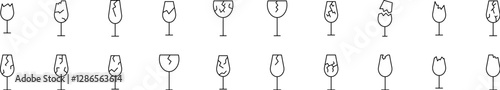Broken Glass of Wine Line Icon Set. Minimalistic Linear Pictogram for Web and Graphic Design, Apps, Banners, Social Network and Cards