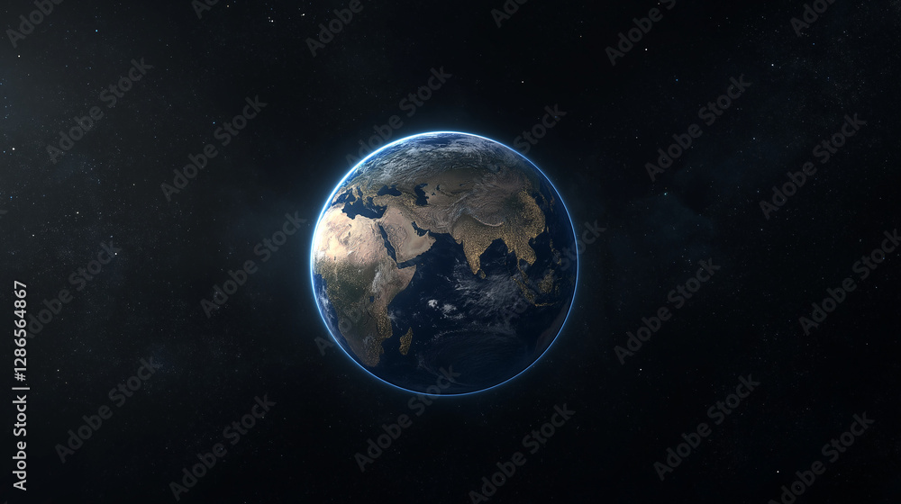 Obraz premium A Glimpse of Earth from Space: The mesmerizing image of our planet, Earth, captured from space, showcasing the beauty of continents and oceans, surrounded by the vastness of the cosmos. 