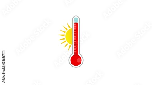 Hot, Sunny Weather icon. Rotating sun and rising thermometer animation.