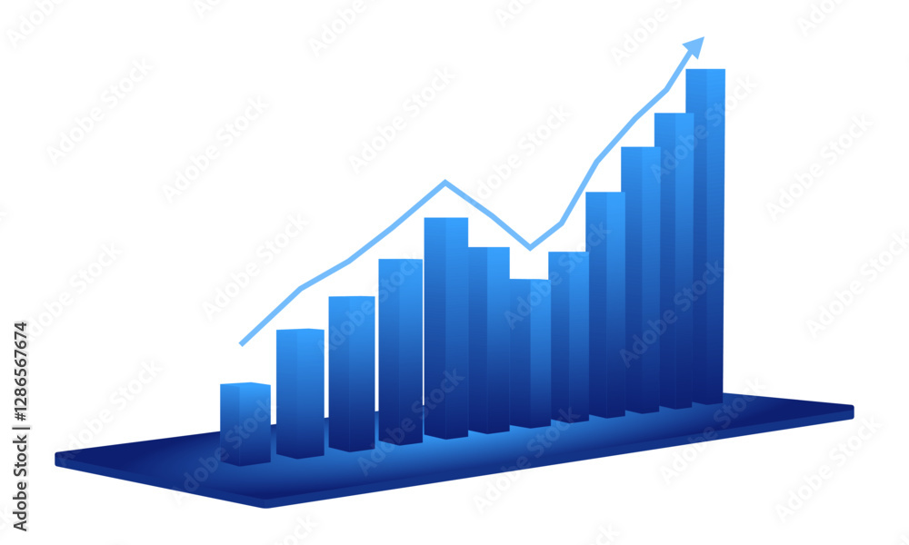 business chart bars, 3d growth chart 12 bar with line arrow. vector illustration isolated on white background. business chart bars, 3d growth chart 12 bar with line arrow. vector illustration isolated on white background.