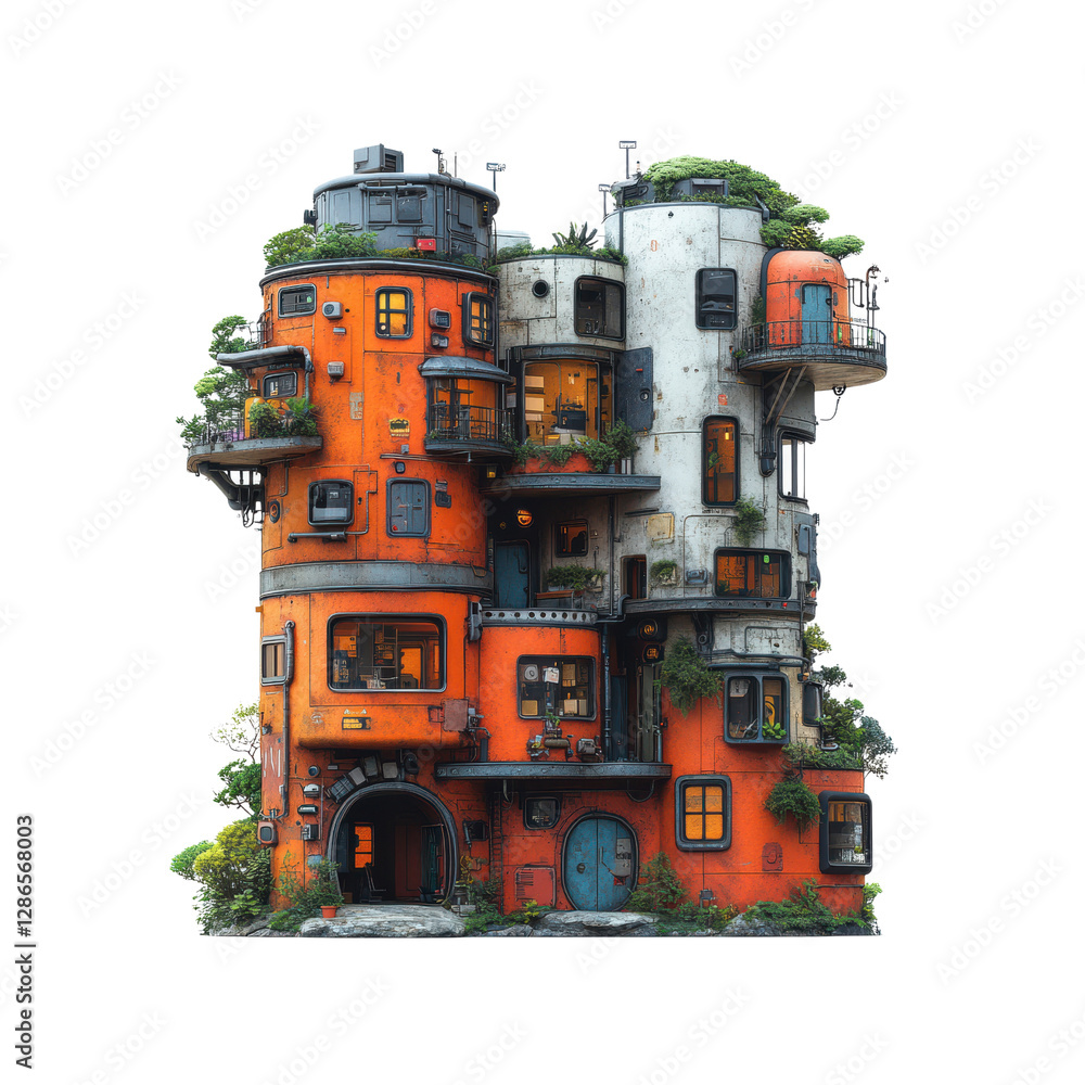 Fototapeta premium Whimsical Futuristic Apartment Building A Cyberpunk Dream Home