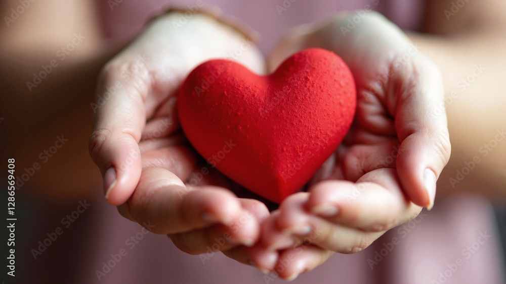 Vibrant Red Heart in Hand: Symbol of Love and Care for Mother's Day Marketing and Heartfelt Greeting Cards Vibrant Red Heart in Hand: Symbol of Love and Care for Mother's Day Marketing and Heartfelt Greeting Cards