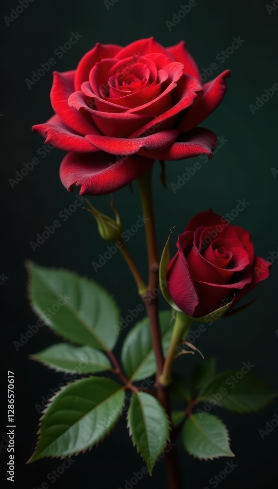Deep crimson velvet roses, gilded leaves, antique setting , decorative, wedding, Victorian rose Deep crimson velvet roses, gilded leaves, antique setting , decorative, wedding, Victorian rose