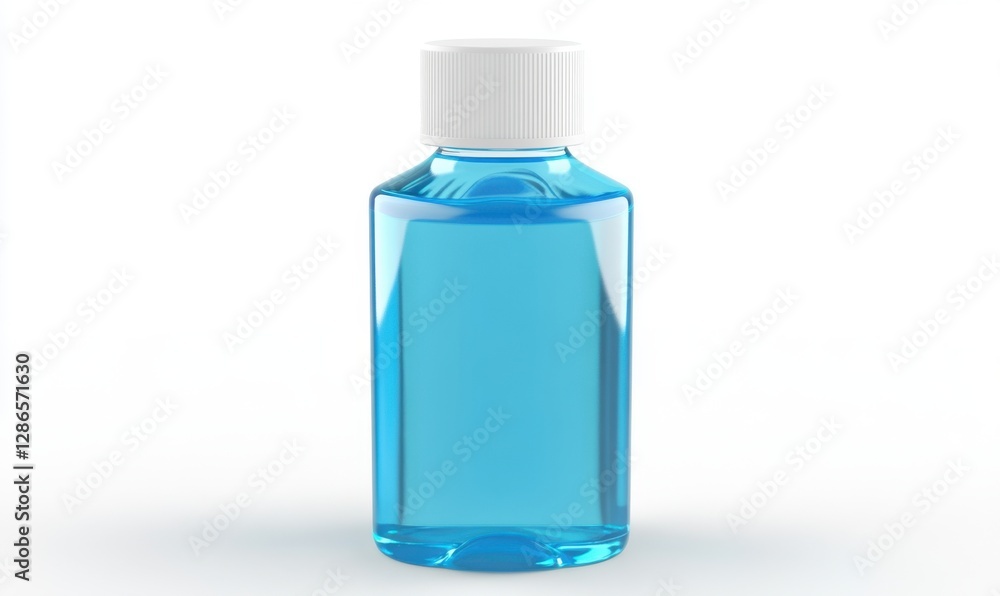Blue liquid in a clear bottle on a white background for product mockup Blue liquid in a clear bottle on a white background for product mockup