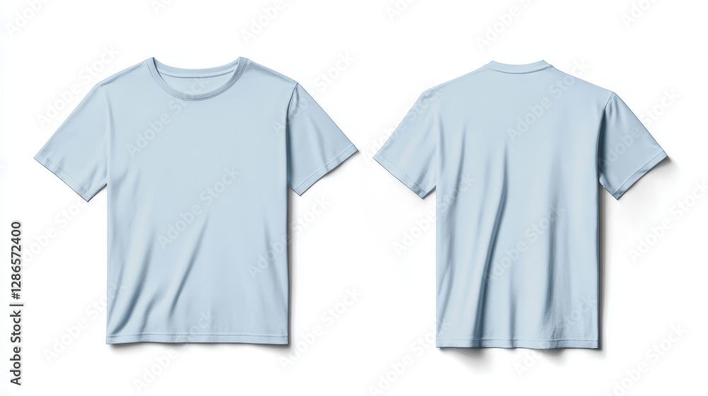 Light blue t-shirt mockup front and back template on white background Light blue t-shirt mockup front and back template on white background