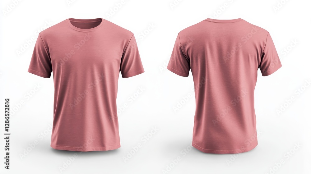 Pink t-shirt mockup front and back template on white background Pink t-shirt mockup front and back template on white background