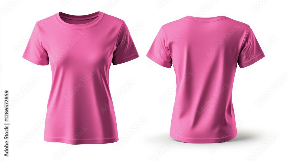 Pink t-shirt mockup front and back template on white background Pink t-shirt mockup front and back template on white background