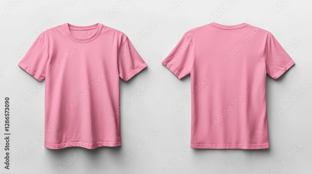 Pink t-shirt mockup front and back template on white background Pink t-shirt mockup front and back template on white background