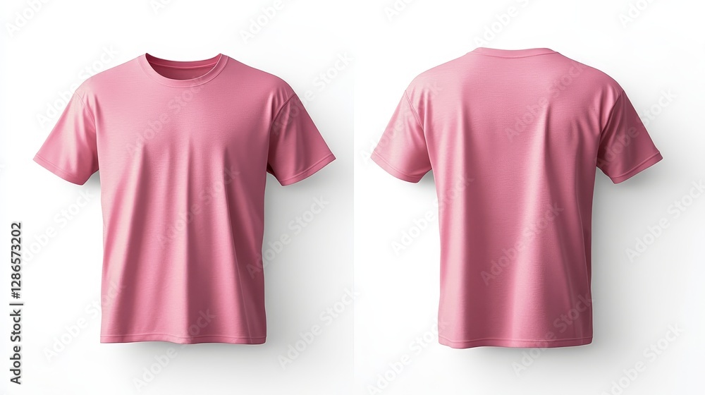 Pink t-shirt mockup front and back template on white background Pink t-shirt mockup front and back template on white background