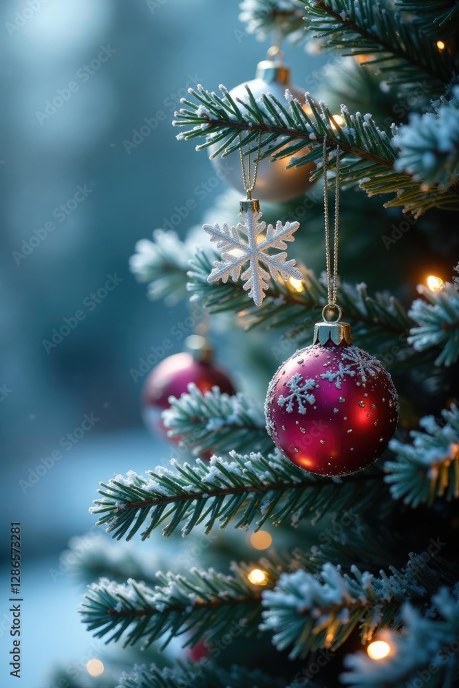 custom made wallpaper toronto digitalSparkling snowflakes cling to branches of a frosty Christmas tree, decorations, ornaments