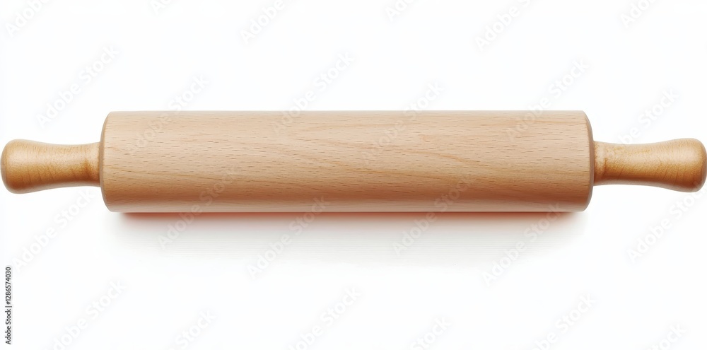 Rolling Pin on White Background Featuring Smooth Wooden Texture and Design Rolling Pin on White Background Featuring Smooth Wooden Texture and Design