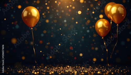 Wallpaper Mural Golden confetti and balloons in the air against a dark sky, raining, gold confetti Torontodigital.ca