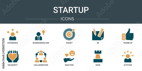 set of 10 outline web startup icons such as experience, businessman and strategy, target, de, thumb up, solidarity, collaboration vector icons for report, presentation, diagram, web design, mobile