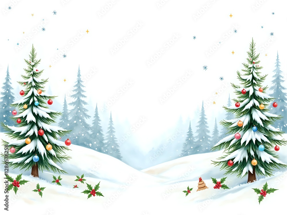 Fototapeta premium Enchanting winter scene with festive trees and snow