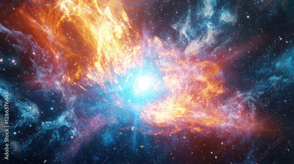 Naklejka premium A futuristic artificial intelligence reconstructs an entire nebula from pure data energy