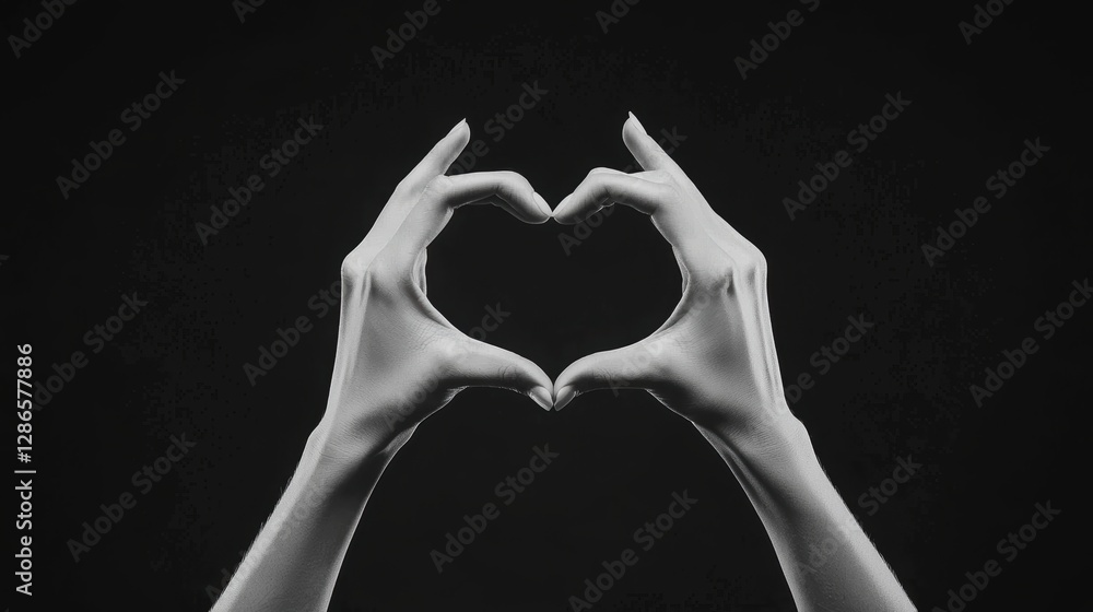 Fototapeta premium Symmetrical hands forming a heart gesture, symbolizing self-love, positivity, and unity in a modern and minimalist aesthetic