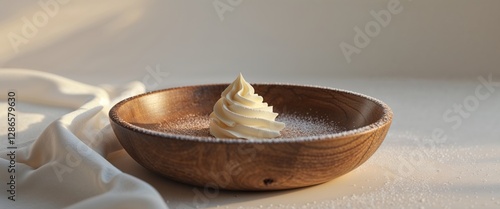 Delicious Creamy Dessert in Wooden Bowl Perfect for Food Blog Recipe Website or Culinary Publication photo