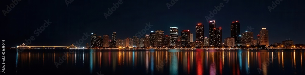 Refined golden outline, Florida cityscape at night, black background, illustration, luxury, panorama Refined golden outline, Florida cityscape at night, black background, illustration, luxury, panorama
