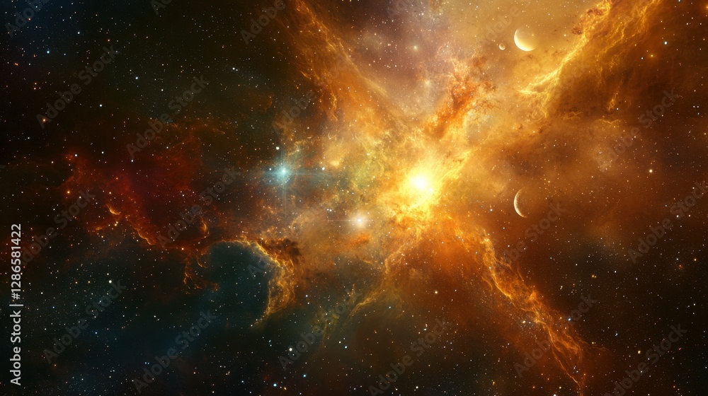Fototapeta premium A hyper-realistic deep-space observatory studies a nebula as it forms new solar systems