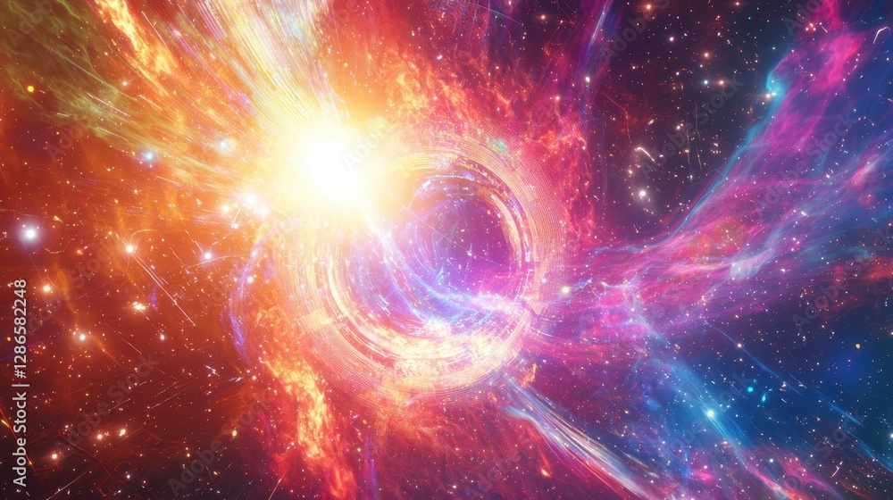 Obraz premium A futuristic AI-controlled wormhole stabilizer harnesses the energy of a nebula