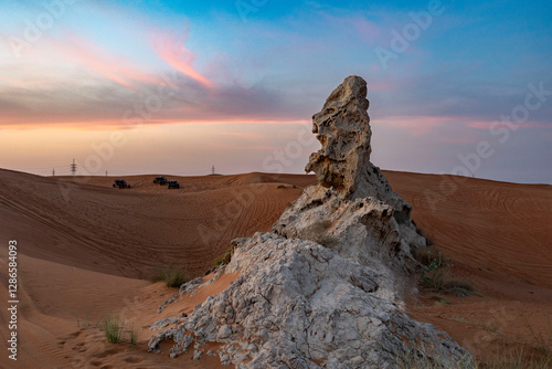Photography Fossil Rock archeological place in UAE sand desert in Sharjah.