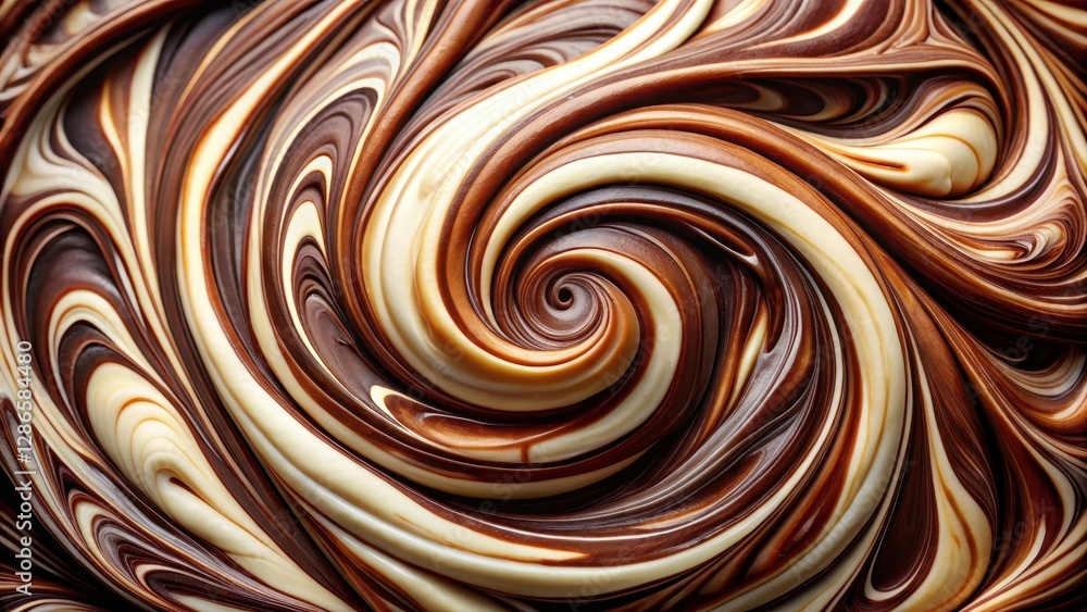 Rich, velvety chocolate swirled with creamy white and dark brown hues, creating a marbled effect on a smooth surface, treat Rich, velvety chocolate swirled with creamy white and dark brown hues, creating a marbled effect on a smooth surface, treat