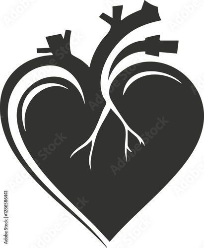 Silhouette of an anatomical heart with stylized arteries and veins.