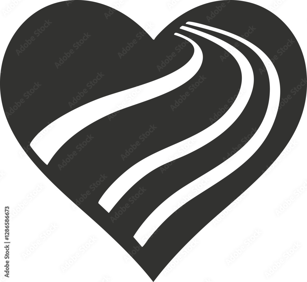 Obraz premium Black heart icon with winding road symbolizing love and journey.