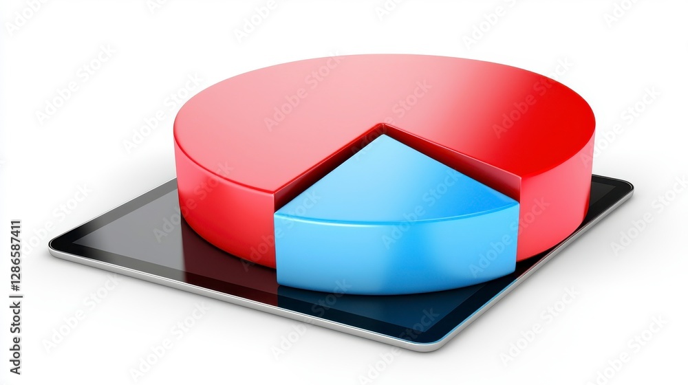 3D Red and Blue Pie Chart on Black Tablet 3D Red and Blue Pie Chart on Black Tablet