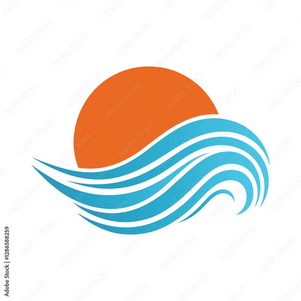 Minimalist Wave and Sun Logo Design. Minimalist Wave and Sun Logo Design.