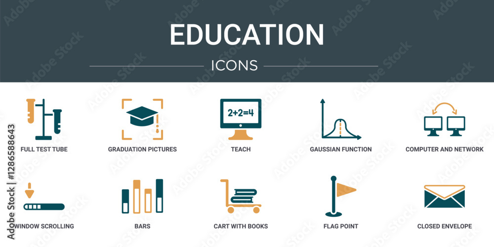 Φωτογραφία set of 10 outline web education icons such as full test tube, graduation picture