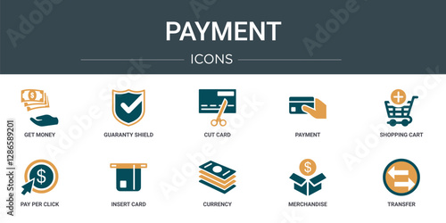 set of 10 outline web payment icons such as get money, guaranty shield, cut card, payment, shopping cart, pay per click, insert card vector icons for report, presentation, diagram, web design,