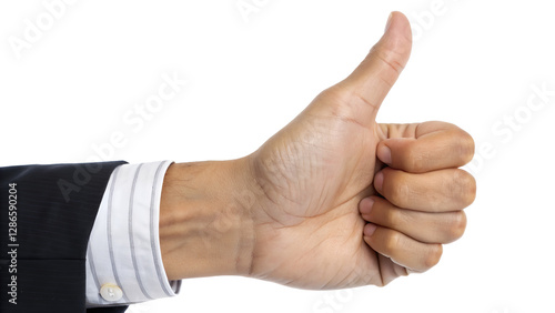 Thumbs Up Gesture in Business Suit, Symbol of Approval and Success