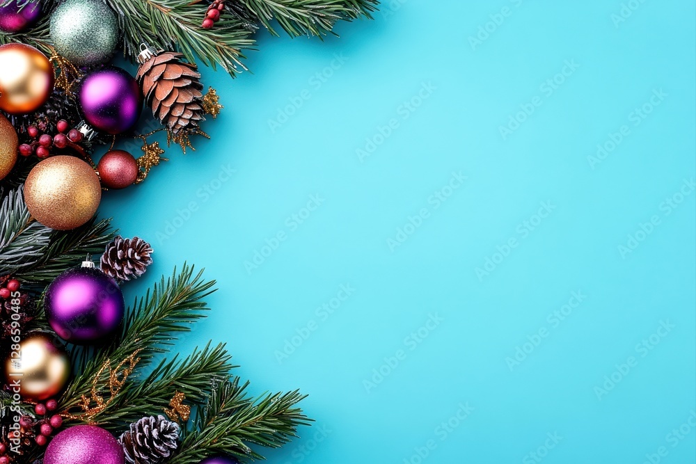 custom made wallpaper toronto digitalFestive Christmas Ornaments and Pine Cones on Blue Background