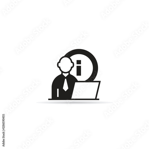 businessman working on laptop and info helpdesk icon vector illustration
