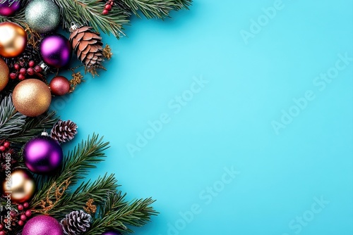 Wallpaper Mural Festive Christmas Ornaments and Pine Cones on Blue Background Torontodigital.ca