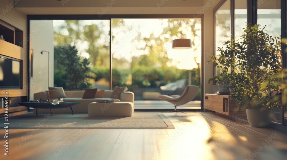 Fototapeta premium Sunlit Modern Living Room with Outdoor View