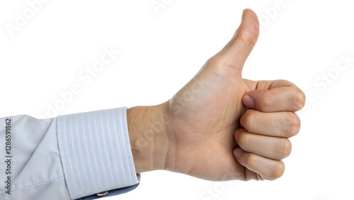 Thumbs Up Hand Gesture, Positive Approval Sign, Isolated on White Background