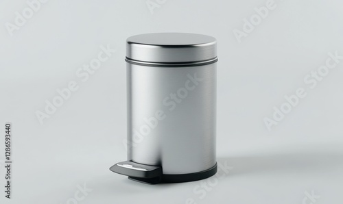 Steel pedal trash can on gray studio background for home or office use